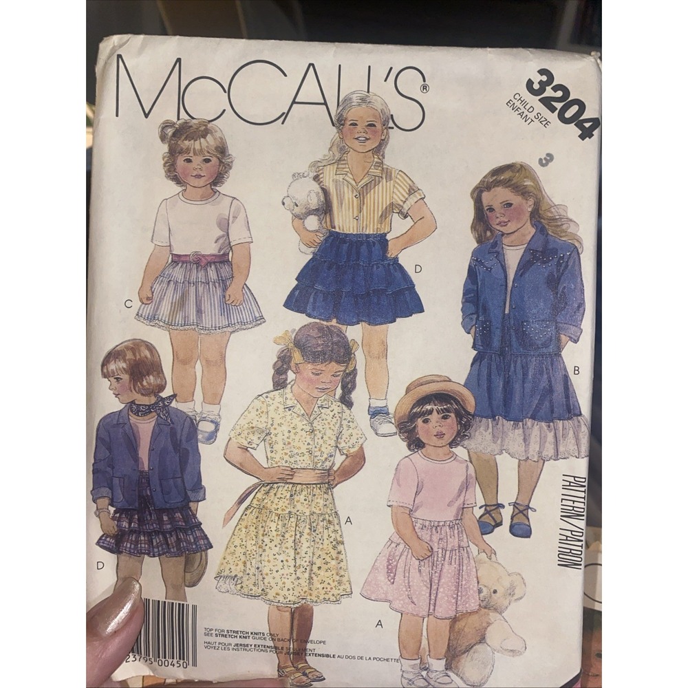 McCall's 3204 Toddler Girls Shirt Jacket Top Skirt Petticoat Pattern 3 Cut 1987